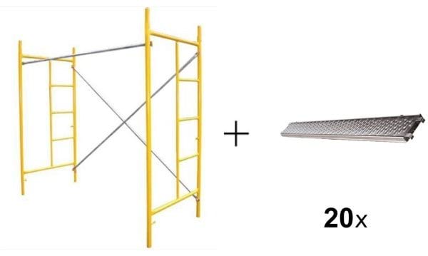 Andaime 2MT + 2 Laterais + Cruzeta + Travessa + Prancha Galvanizada 30cm -  20 Unidades