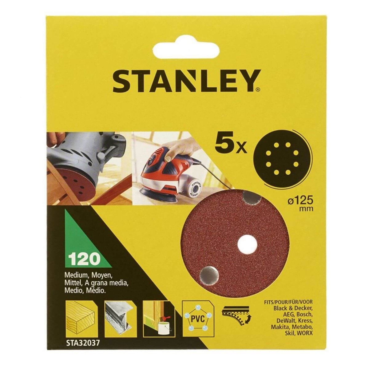 Discos de Lixa 125mm Grão 120 Stanley STA32037-XJ