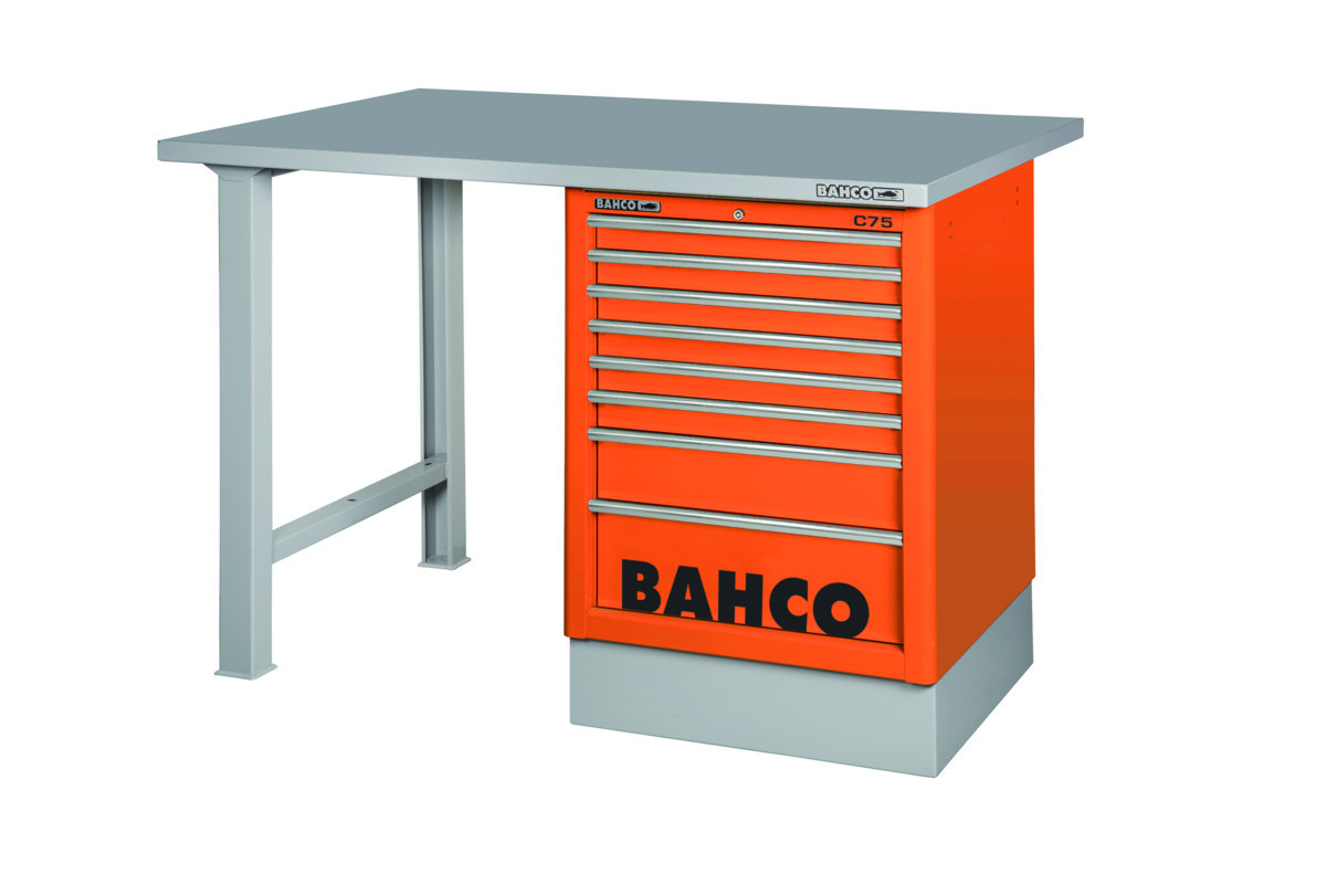 Bancada c/tampo em aço c/armário de gavetas lateral Bahco 1495K8CBKWB15TS