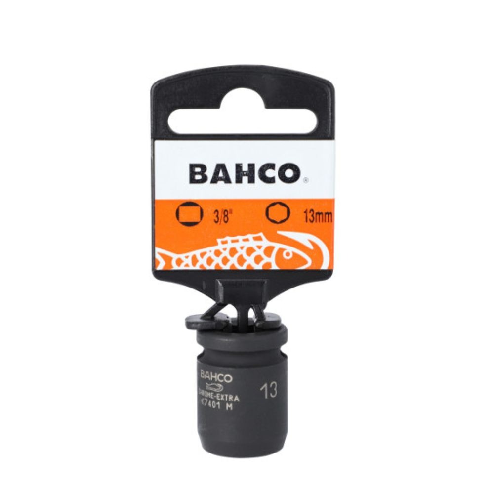 12 mm-Chaves de caixa de impacto quadradas 3/8" com perfil sextavado no sistema métrico e acabamento fosfatado - Conjunto de venda a retalho Bahco SBK7401M-12