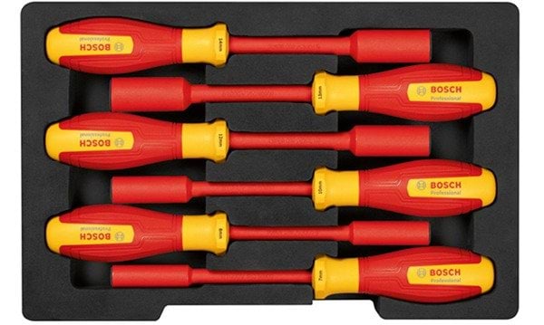 Bosch Professional Set 6 Chaves Isoladas VDE com perfil HEX de 7, 8, 10, 12, 13, 14 mm - Vara 125 mm de Comprimento Certificado VDE