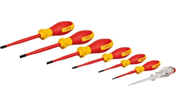 Bosch Professional Set 6 Chaves Isoladas VDE, SL 2,5 / 3,5 / 5,5 / 6,5 / PH1, PH2 + 1 Busca-Polos SL3