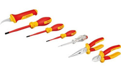 Bosch Professional Set Misto 5 und - Alicate Corte Lateral 160 mm+Alicate Recto Ponta Larga 200 mm+3 Chave Fenda SL 3,5 / SL 6,5 / PH 2+ Faca para Descarnar Fio (Isolados VDE) + 1 Busca-Polos