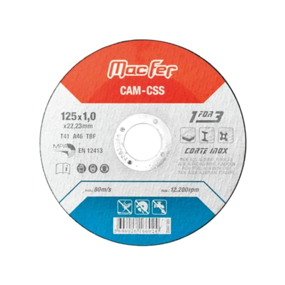 Disco Abrasivo Corte Inox CAM-CSS 125x1,0x22, Macfer 166.0002