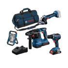 Kit Combo 4 Ferramentas GSR 18V-45 + GBH 18V-22 + GWS 18V-7 + GLI 18V-1900 + 2x Baterias e Carregador Bosch
