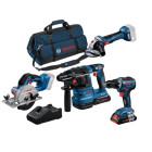Kit 4 Máquinas GSR 18V-55 + GWS 18V-7 + GBH 18V-22 + GKS 18V-51 + 2x Baterias e Carregador Bosch