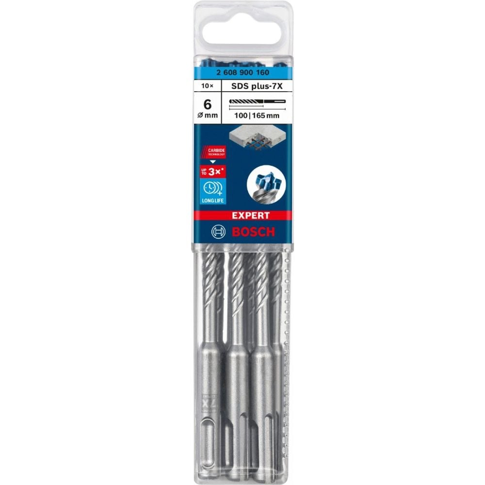 Broca EXPERT SDS-PLUS 7X  6 x 100 x 165mm 10 unidades Bosch 2608900160 
