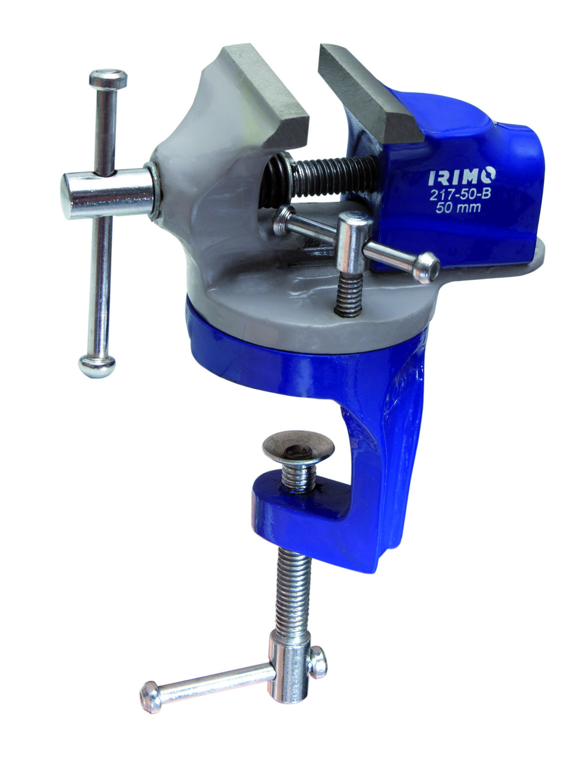 Torno de bancada pequeno 50 mm em embalagem blister Irimo 217-50-B