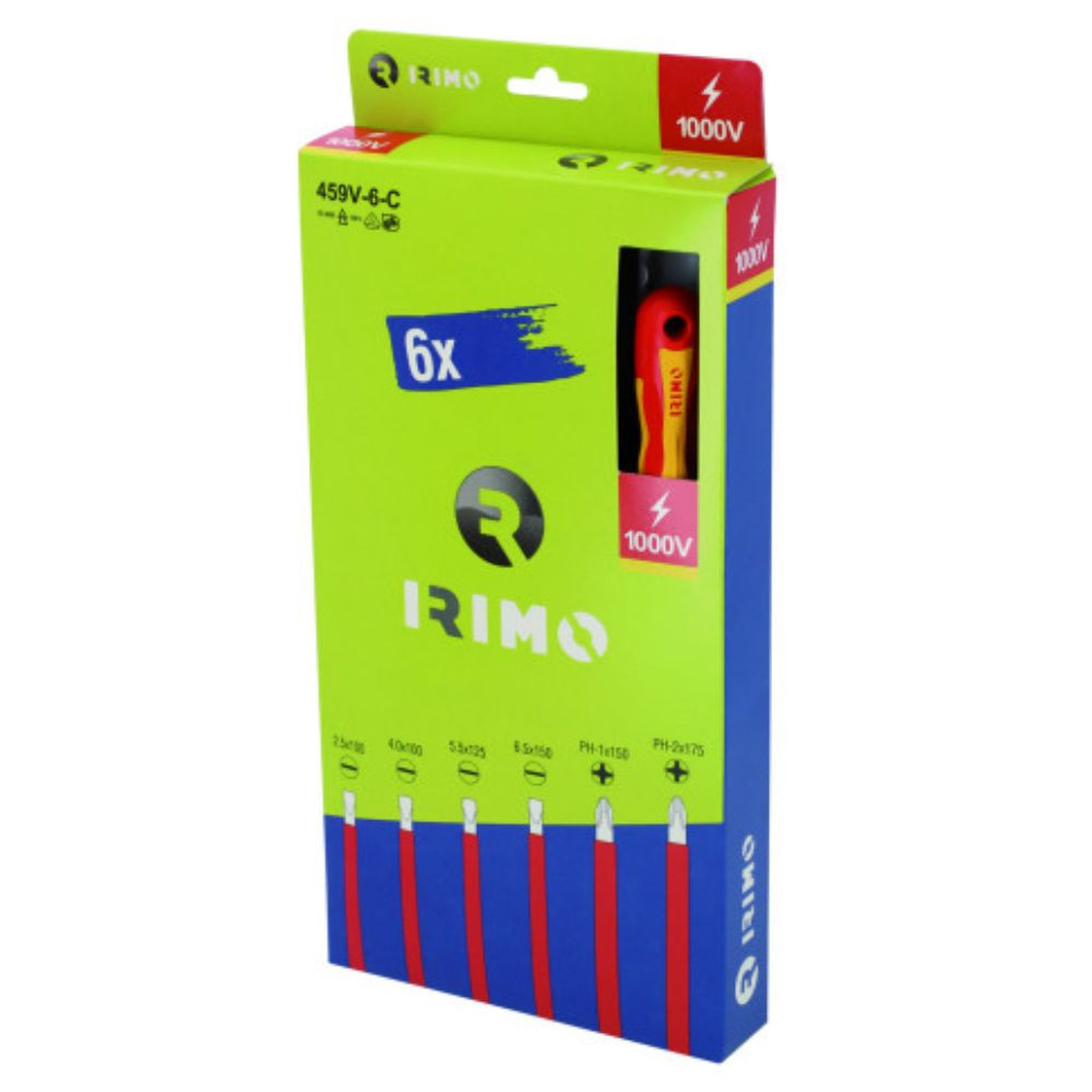 Conjunto de chaves de parafusos isoladas 6 Pcs, de fendas 2.5-4-5.5-6.5; PH1-PH2 Irimo 459V-6-C