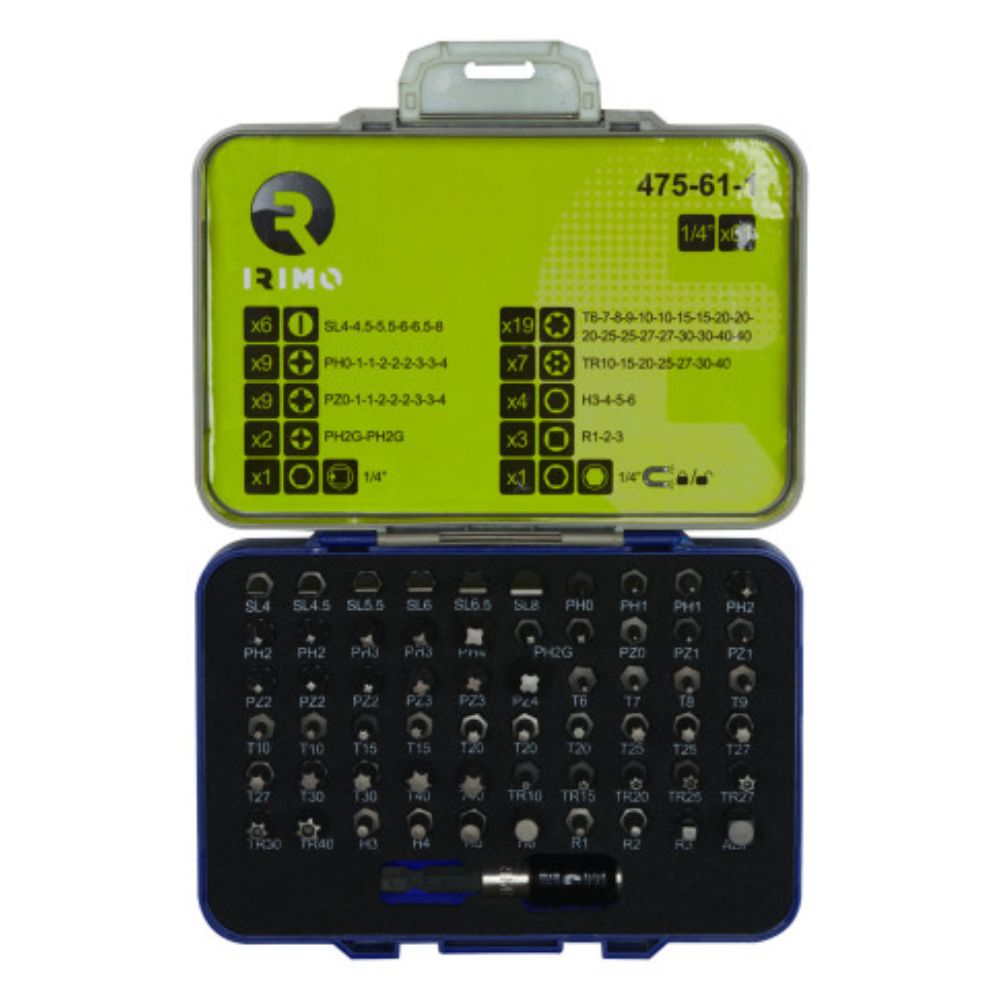 Conjunto de pontas 1/4" de 61 Pcs com adaptador, suporte para pontas Qr Irimo 475-61-1