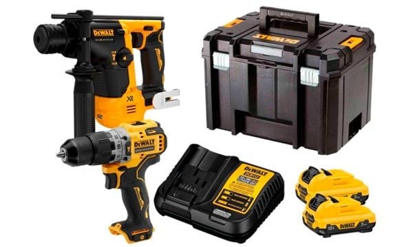 Kit Martelo Sem Escovas XR 12V SDS + Berbequim Percutor XR 12V + Mala TSTAK VI Dewalt DCK2102L2T-QW