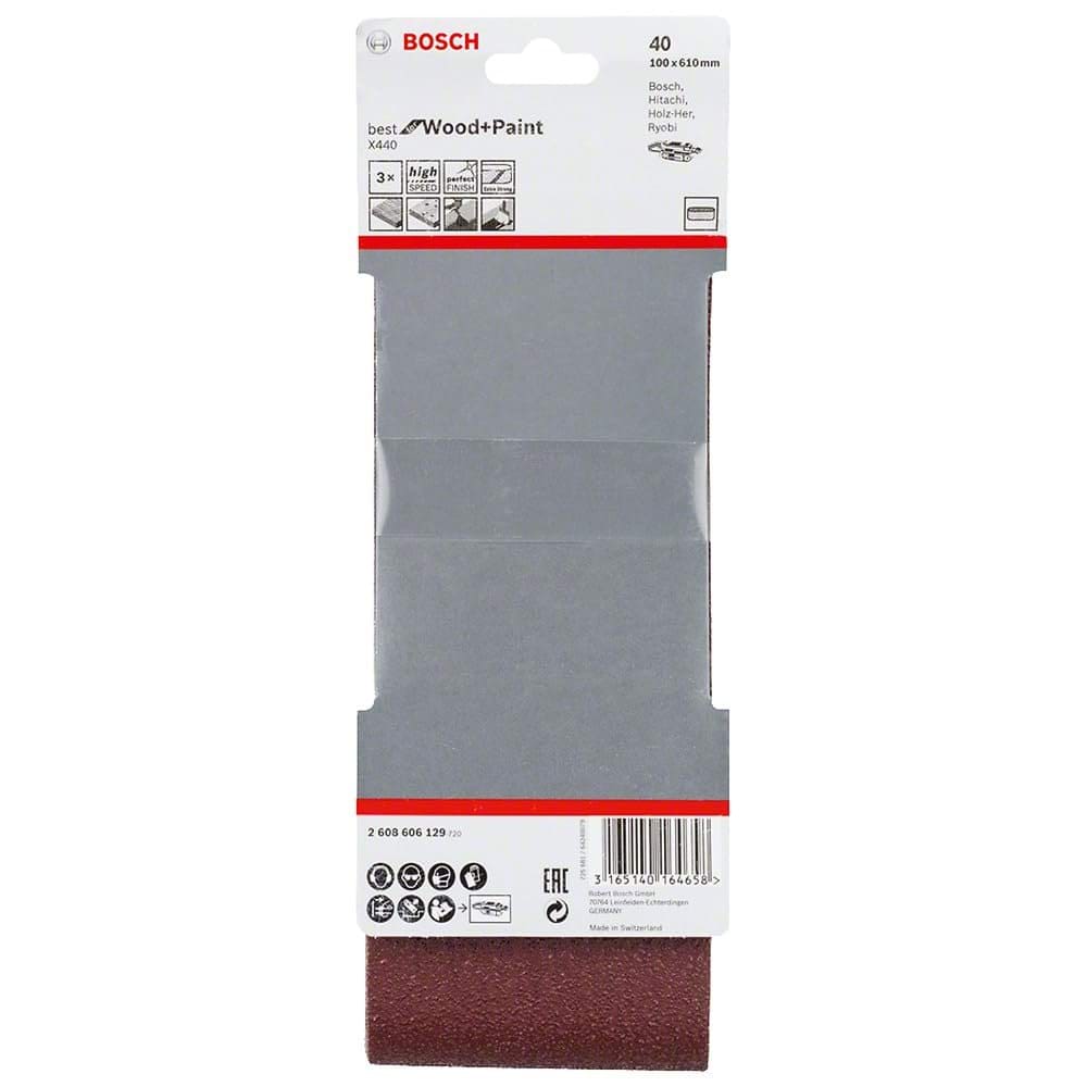 Conjunto 3 Cintas de Lixa X440 100X610 G40 Bosch 2608606129