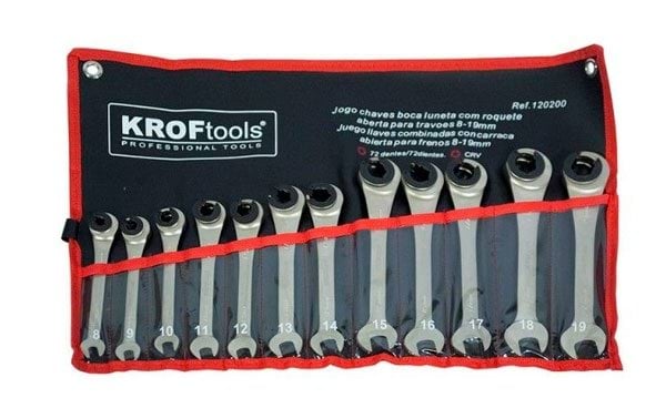 Chave de Boca Luneta Aberta c/ Roquete 12Pcs Kroftools 120200