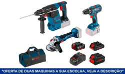 Kit 3 Máquinas GSR 18V-28 + GWS 18V-10 + GBH 18V-26 +  Bateria 18V Bosch