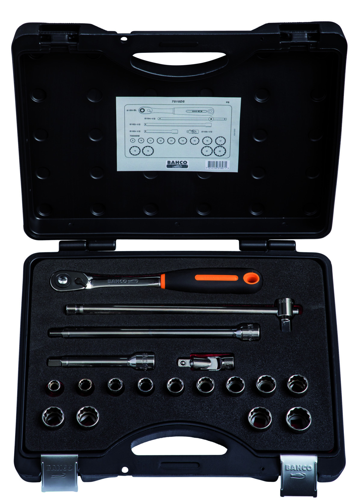 Conjunto de chaves de caixa de 1/2", 18 peças Bahco 7818DS
