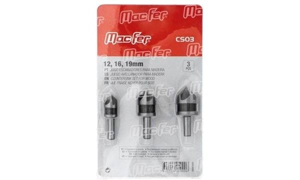 Jogo Escareadores p/ Madeira CS03 12, 16, 19mm 3pçs MacFer 059.0090
