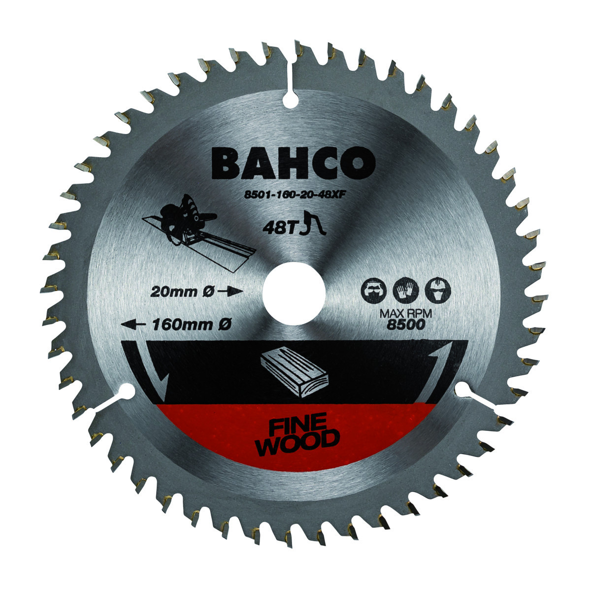 48-dentes Lâminas para serra circular para serras de imersão em madeira - 165 mm x 20 mm Bahco 8501-165-20-48XF