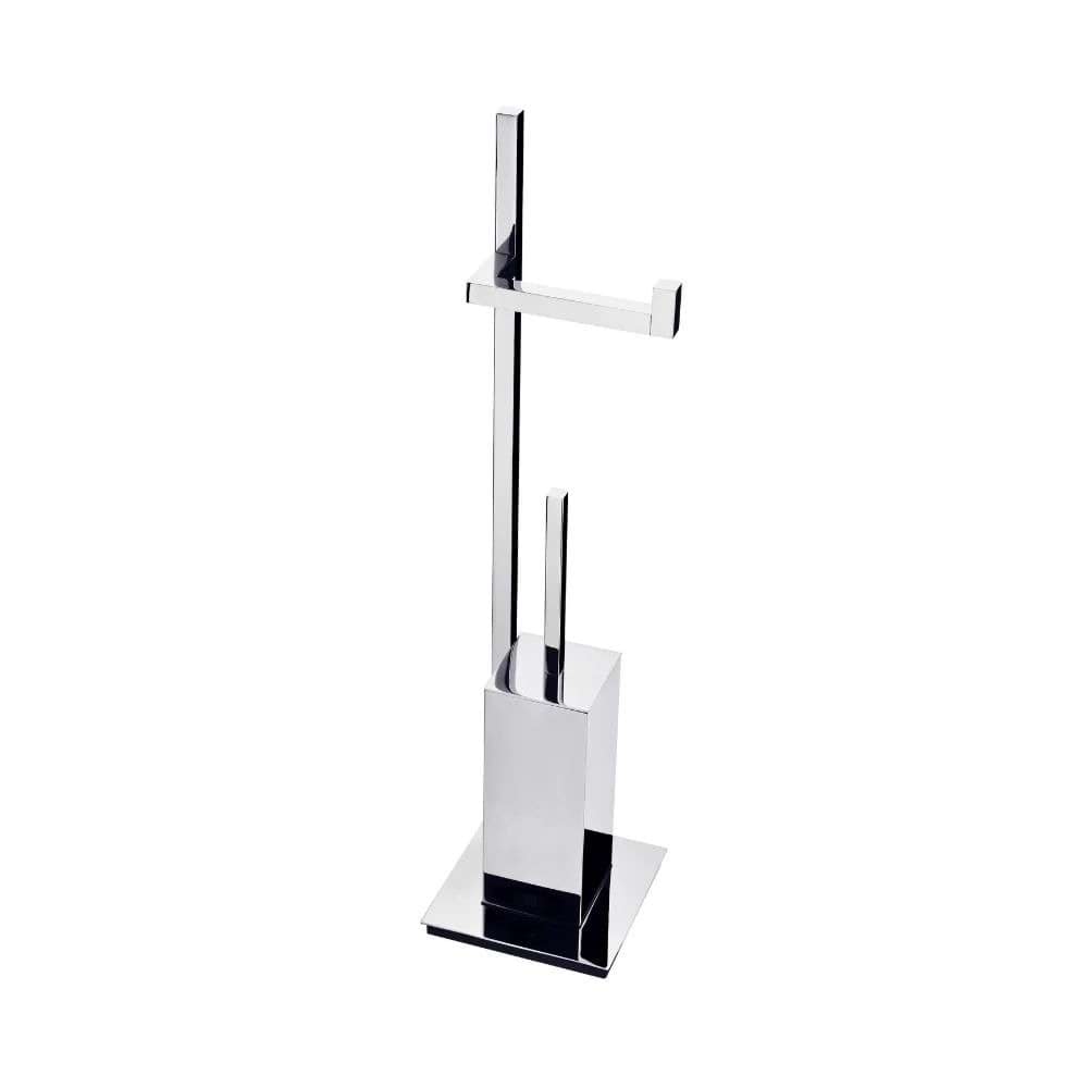 Porta Piaçaba de Chão com Porta Rolo em Aço Inox em Acabamento Polido Aquaglass  H100200