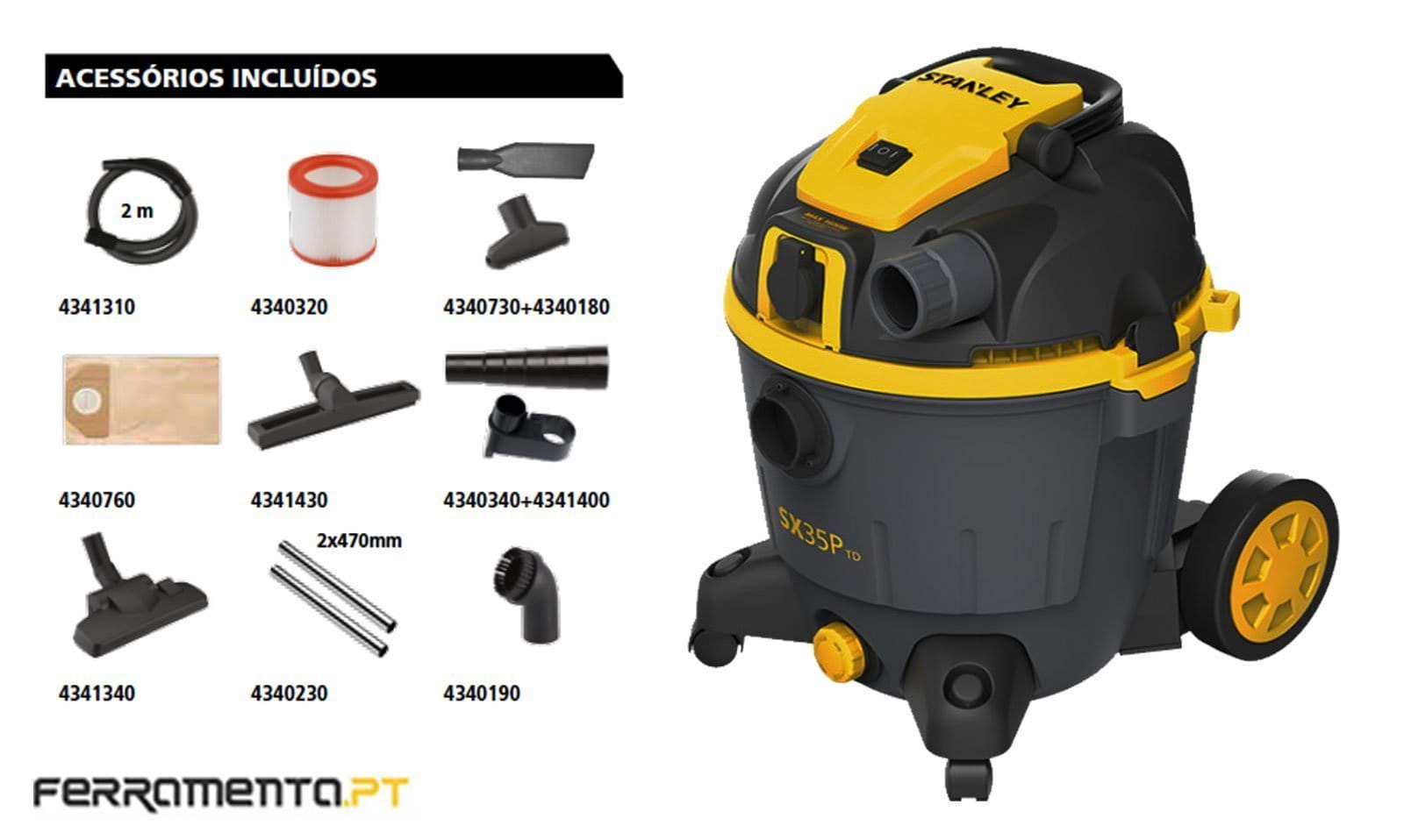 Aspirador Sólidos e Líquidos 1600W 39 l/s Stanley SXVC35PTDE