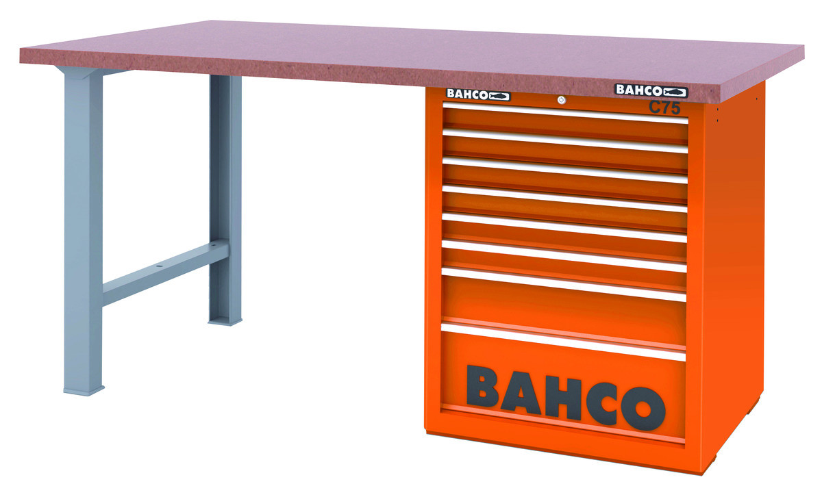Painéis de alta resistência para pendurar ferramentas com estrutura reforçada e 8 gavetas - Laranja Bahco 1495KH8WB15TD