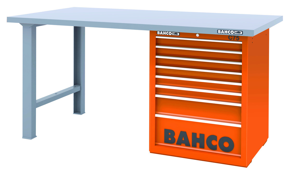 Bancada para trabalhos pesados com tampo de aço e carrinhos de ferramentas C75 Classic de 26" com 8 gavetas - Azul Bahco 1495KH8BLWB15TS