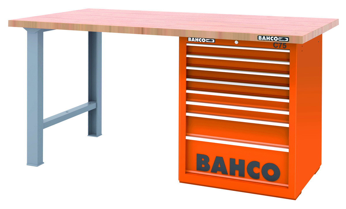 Armário de parede ou de bancada com porta e ganchos com 8 gavetas e tampo de madeira - Laranja Bahco 1495KH8WB15TW