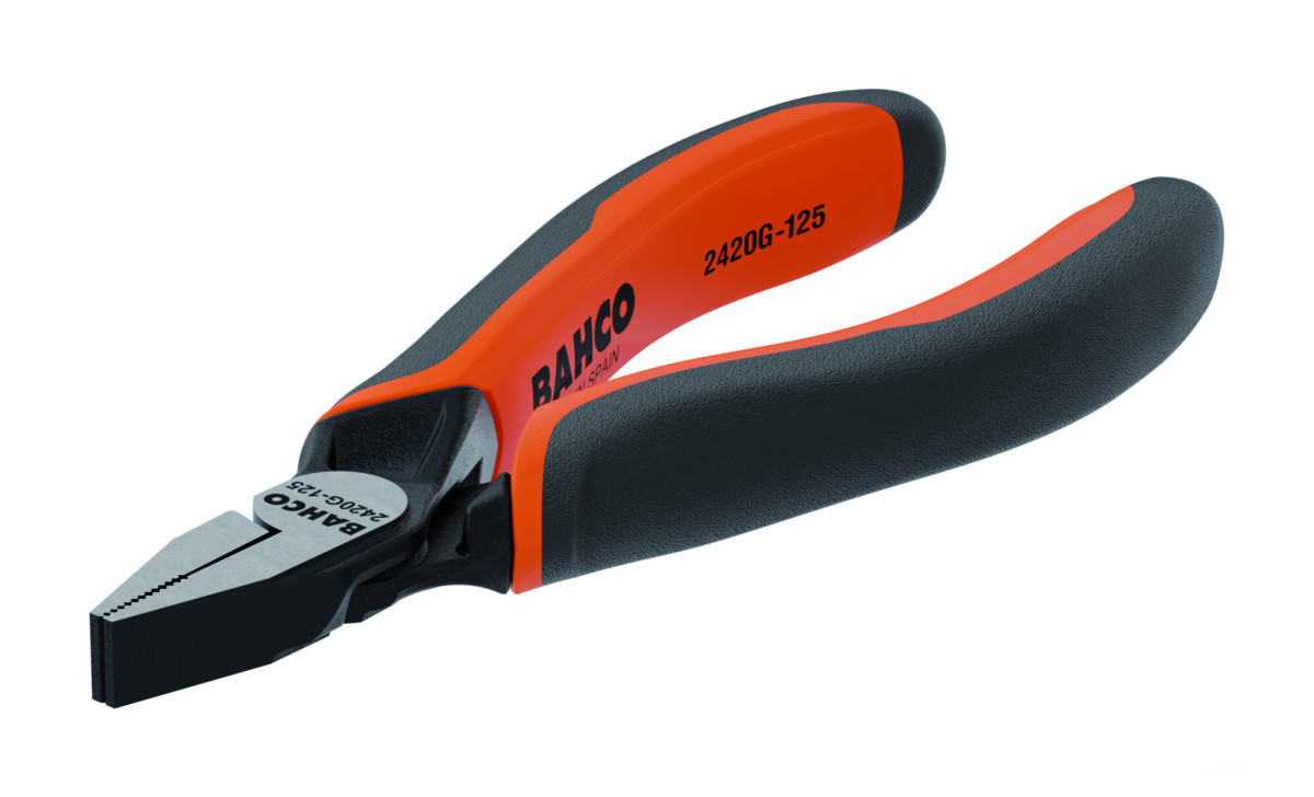 Alicates de pontas planas e curtas ERGO™ com pegas de dois componentes e abertura automática e acabamento em fosfato(125 mm) Embalagem industrial Bahco 2420G-125IP