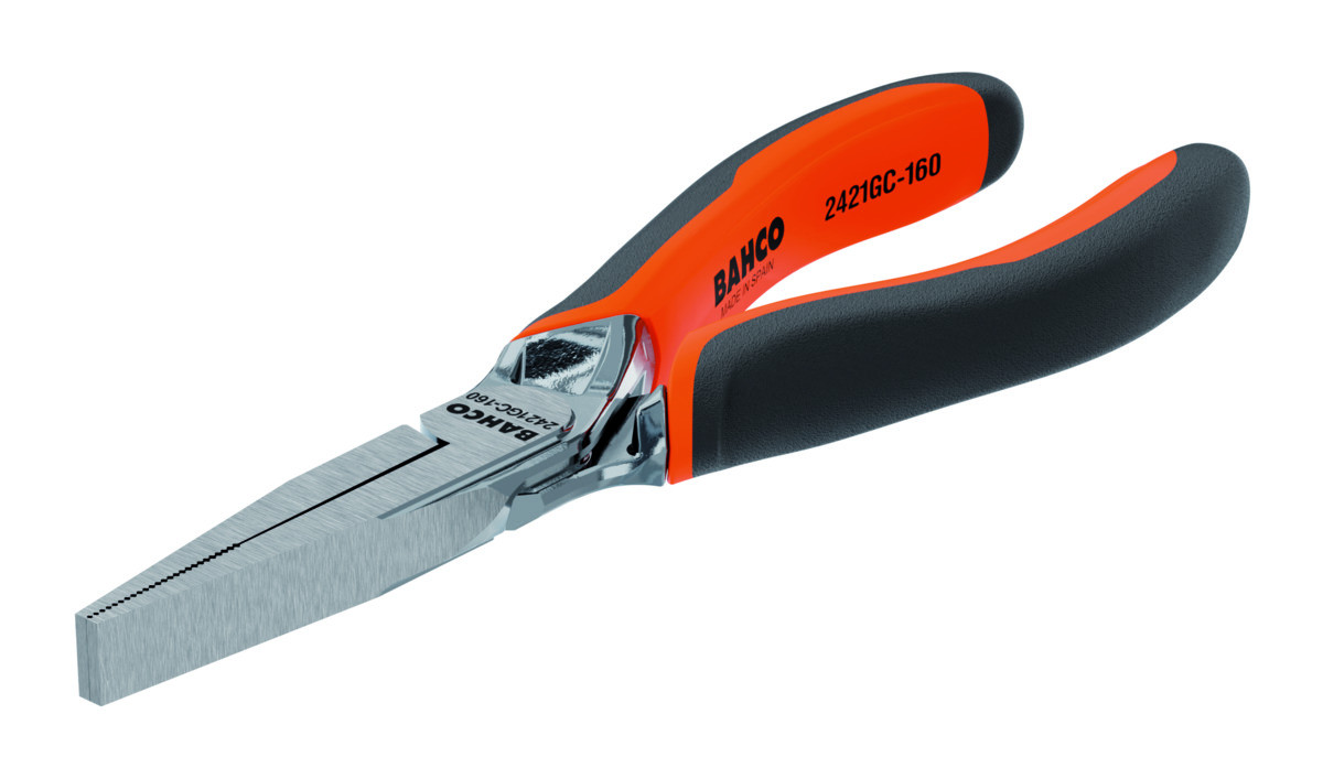 Alicates de pontas planas e compridas ERGO™ com pegas de dois componentes e abertura automática e acabamento em cromado(180 mm) Embalagem industrial Bahco 2421GC-180IP