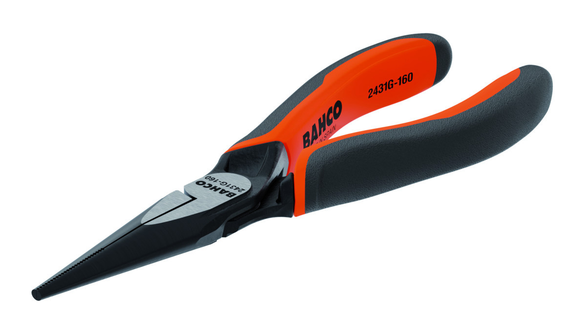 Alicates de pontas compridas ERGO™ com extremidade de corte, pegas de dois componentes e abertura automática e acabamento em fosfato(160 mm) Embalagem industrial Bahco 2431G-160IP