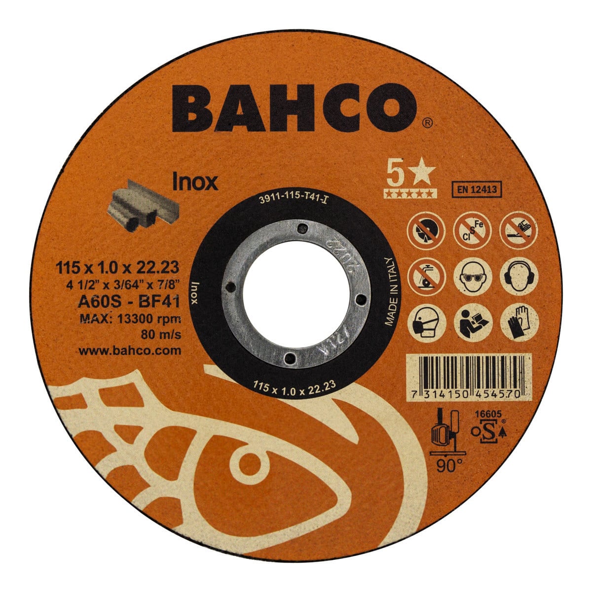 Discos Abrasivos de Elevada Performance para Corte de Inox 115 x 1.0 x 22.23mm Bahco 3911-115-T41-I