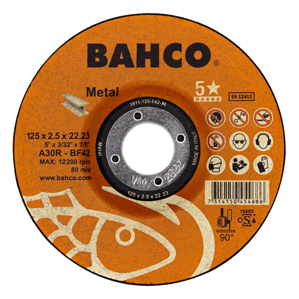 Discos Abrasivos de Elevada Performance para Corte  de Metal 115 x 2.5 x 22.23mm Bahco 3911-115-T42-M