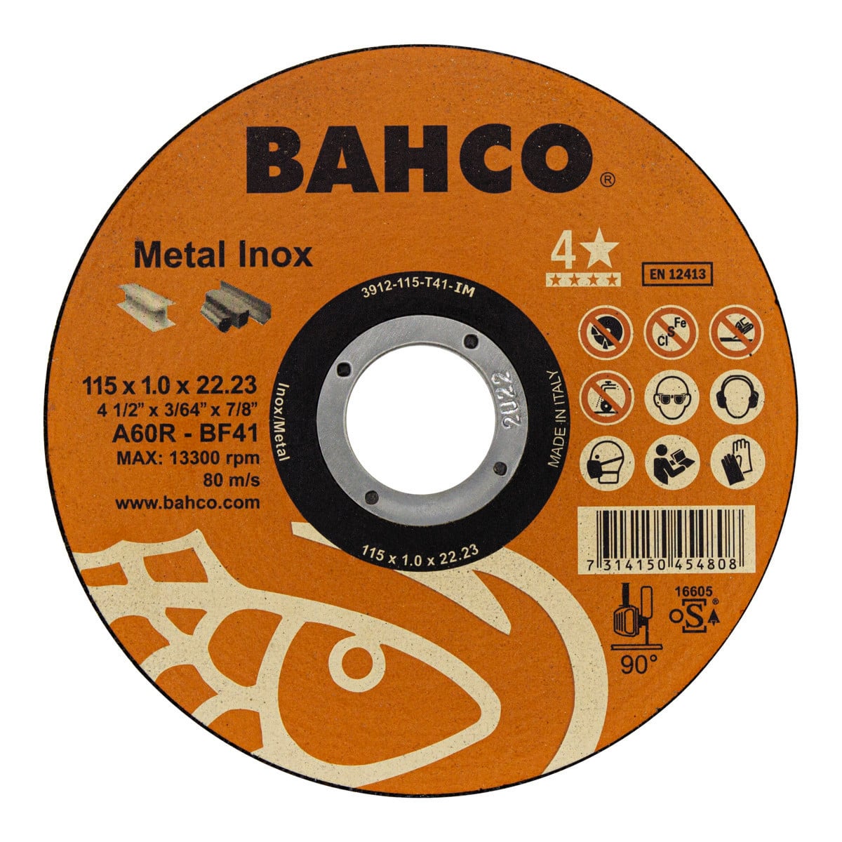 Discos de corte de alto desempenho abrasivos para uso geral em inox e metal 180 x 1,6 x 22,23 mm Bahco 3911-1801T41-IM