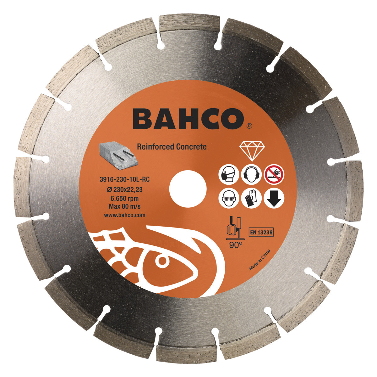 Discos Abrasivos Diamantados para Corte de Betão Reforçado 230 x 2.5 x 22.23mm Bahco 3916-230-10L-RC