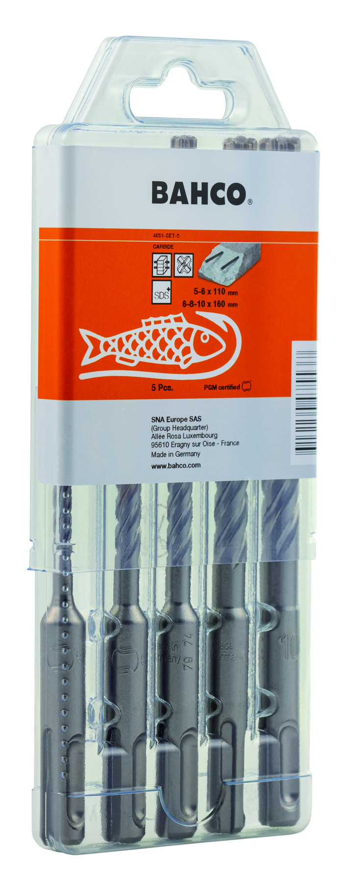 Conjunto de brocas para betão armado SDS + 4C - 5 peças Bahco 4651-SET-5