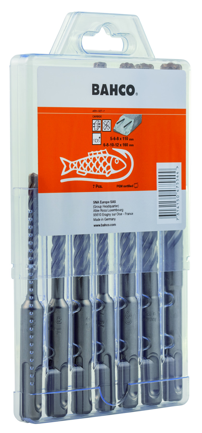 Conjunto de brocas para betão armado SDS + 4C - 7 peças Bahco 4651-SET-7