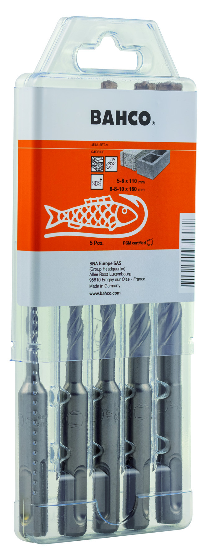 Conjunto de brocas para betão armado SDS + 2C - 5 peças Bahco 4652-SET-5