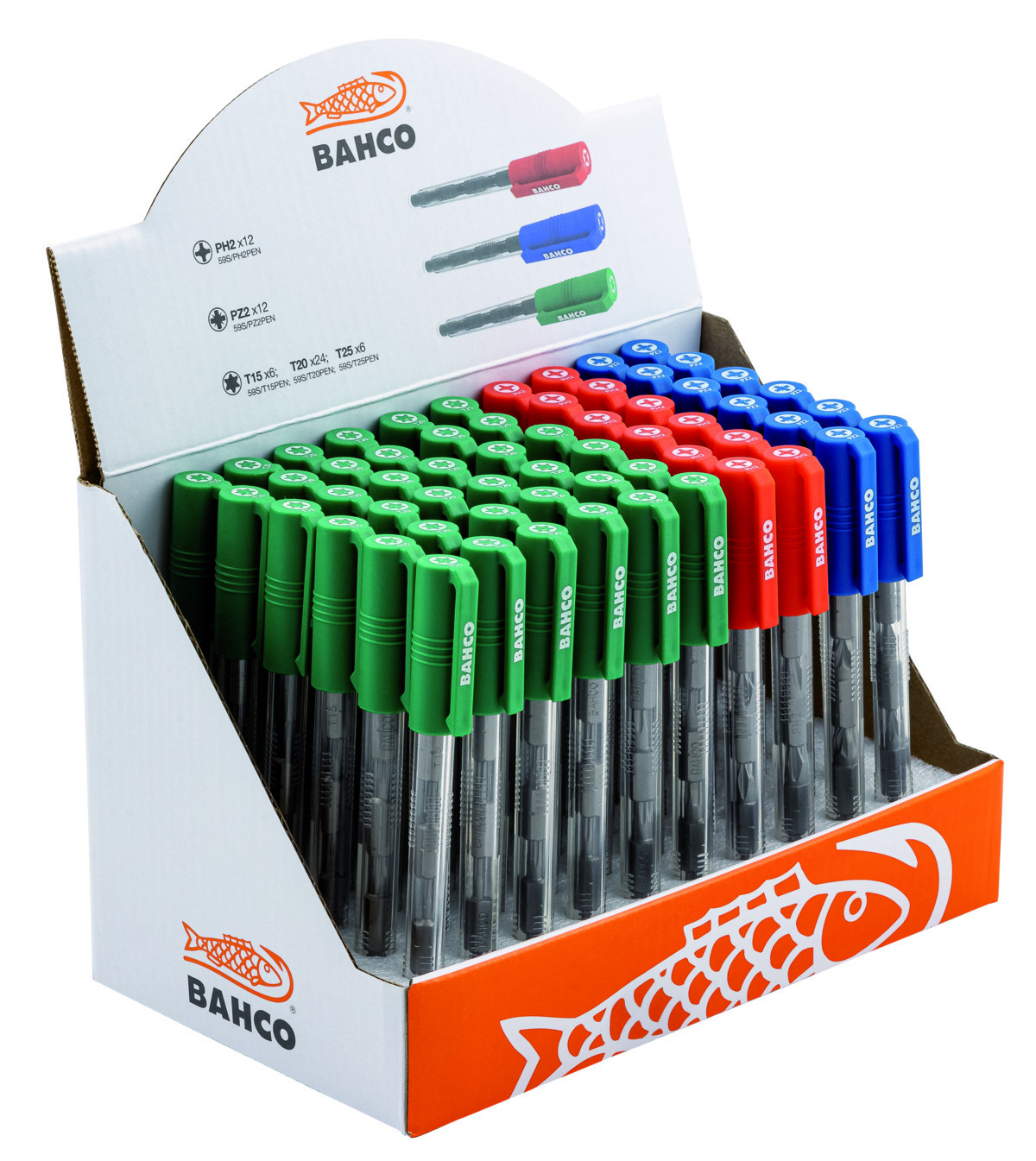 Conjunto de chaves de caixa com ponta 1/4" para parafusos Phillips/Pozidriv/TORX® - 60 peças/expositor de balcão Bahco 59S/60PEN/DISP