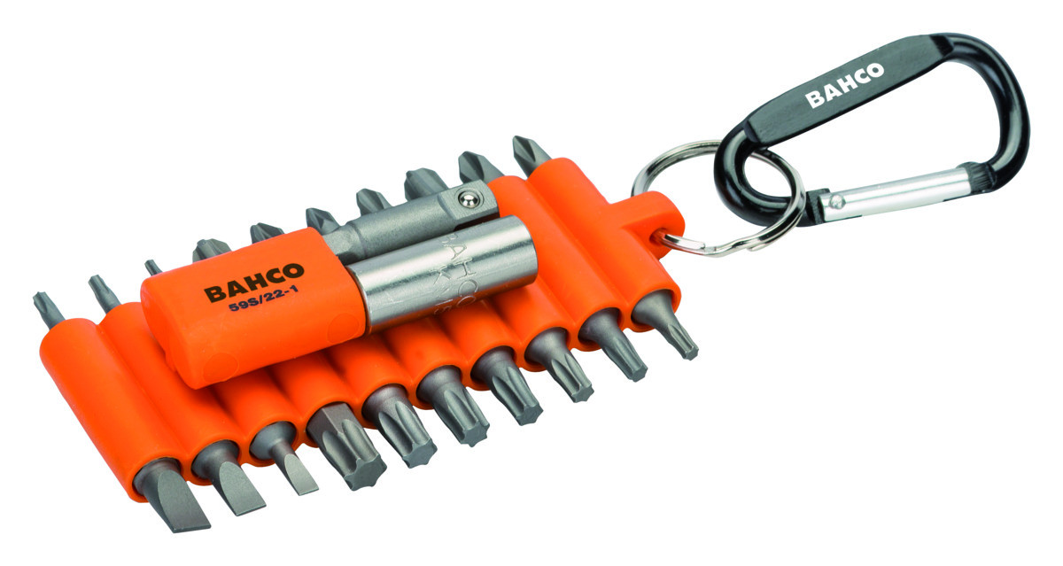 Conjunto de bits 22 peças para parafusos de fenda, Phillips, Pozidriv, TORX®, com suporte e adaptador 1/4' Bahco 59S/22-1