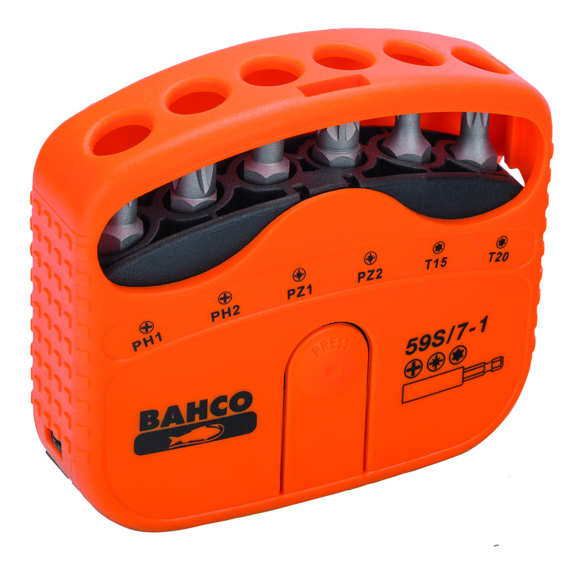 Conjunto de 7peças de bits para parafusos Pozidriv, Phillips e TORX® e suporte para bits Bahco 59S/7-1