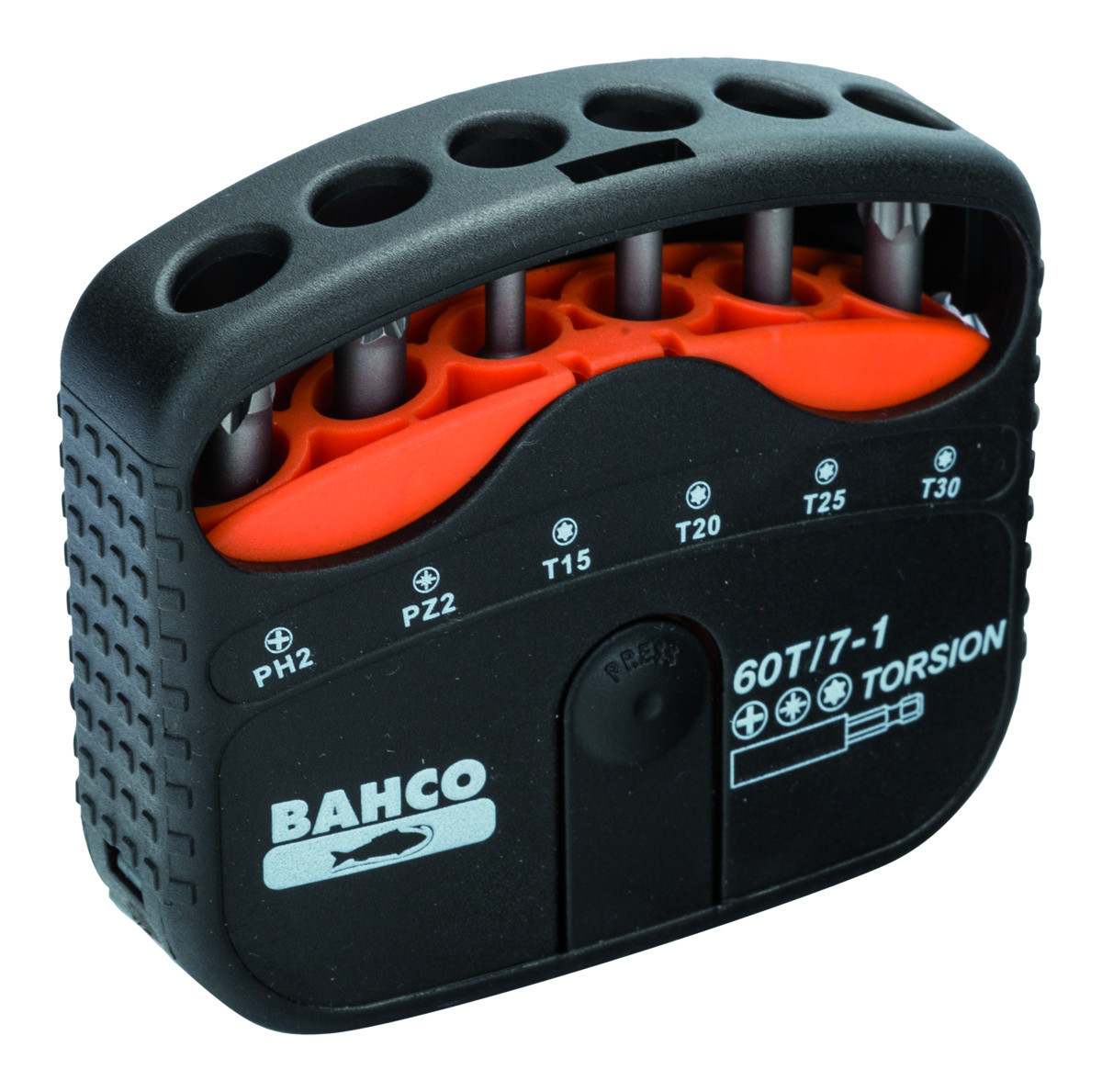 Conjunto de 7peças de bits TORSION  para parafusos Pozidriv, Phillips e TORX® e suporte para bits Bahco 60T/7-1