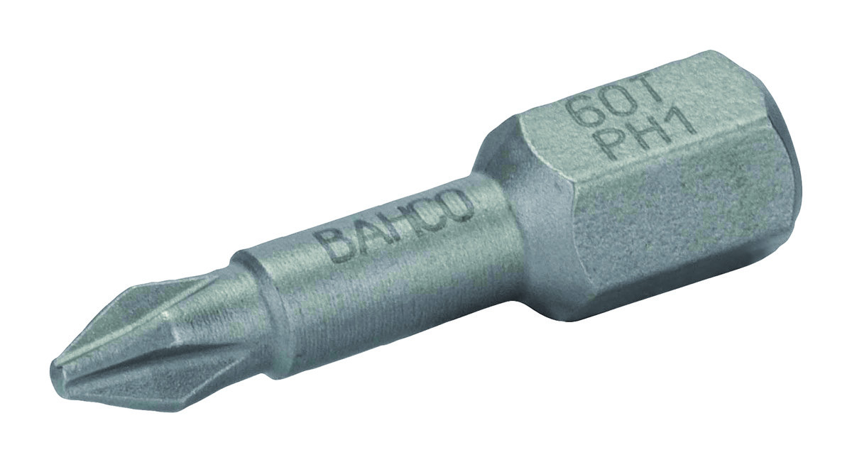 Pontas de aparafusadora de torção 1/4" para parafusos Phillips de PH1 - 25 mm - 10 Pcs/Caixa de plástico Bahco 60T/PH1