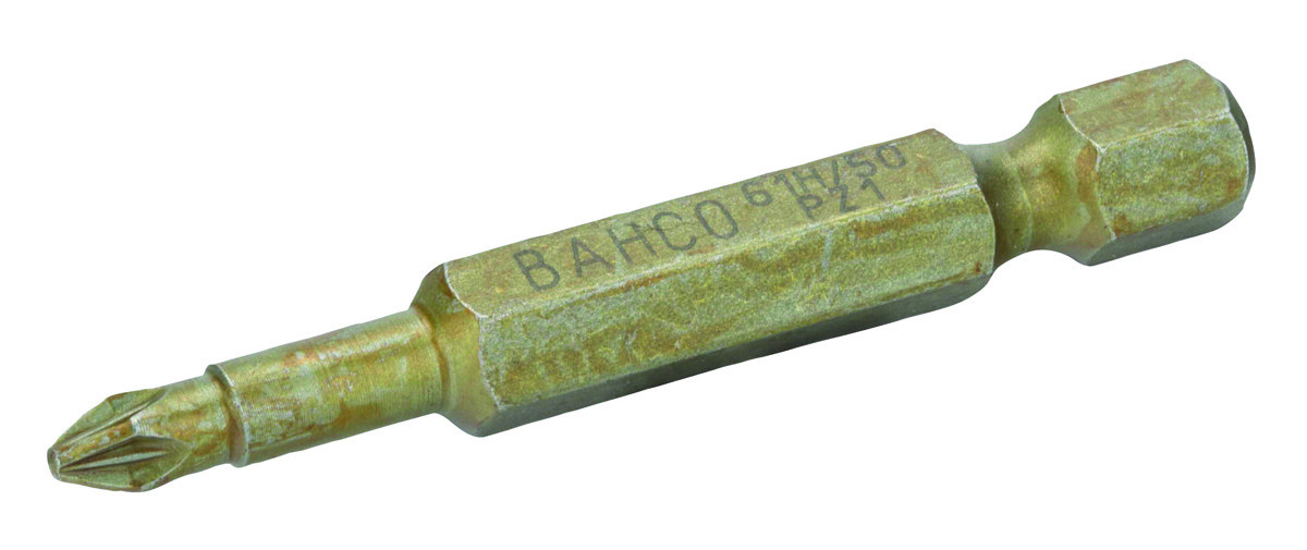 Pontas de aparafusadora de torção extraduras 1/4" para parafusos Pozidriv de PZ1 - 50 mm - 5 Pcs/Caixa de plástico Bahco 61H/50PZ1