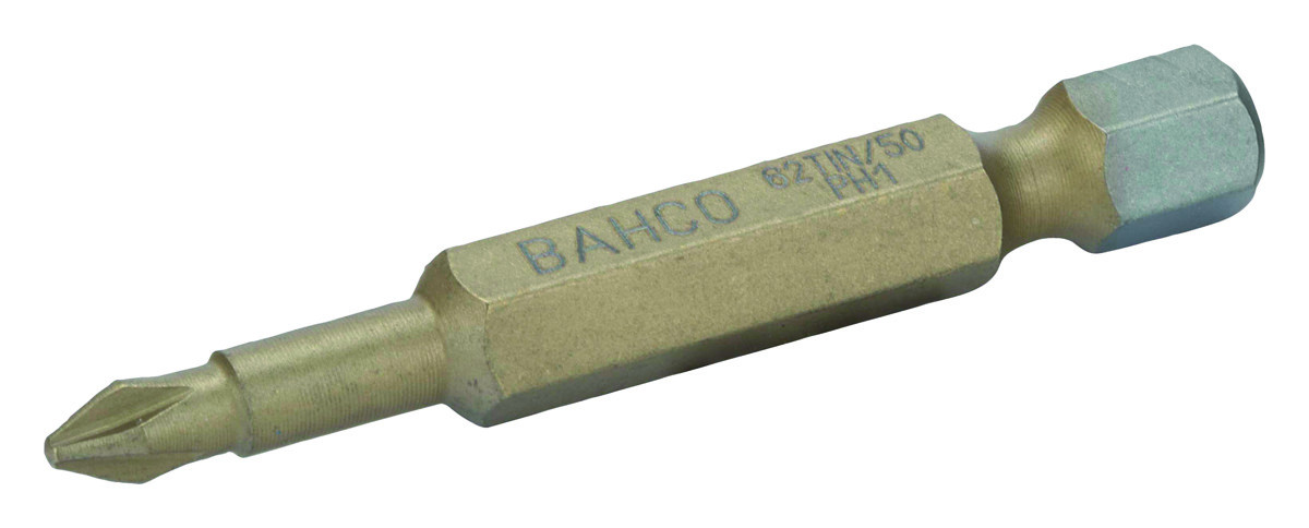 Pontas para aparafusadora de torção em estanho 1/4" para parafusos Phillips de PH1 - 50 mm - 5 Pcs/Caixa de plástico Bahco 62TIN/50PH1