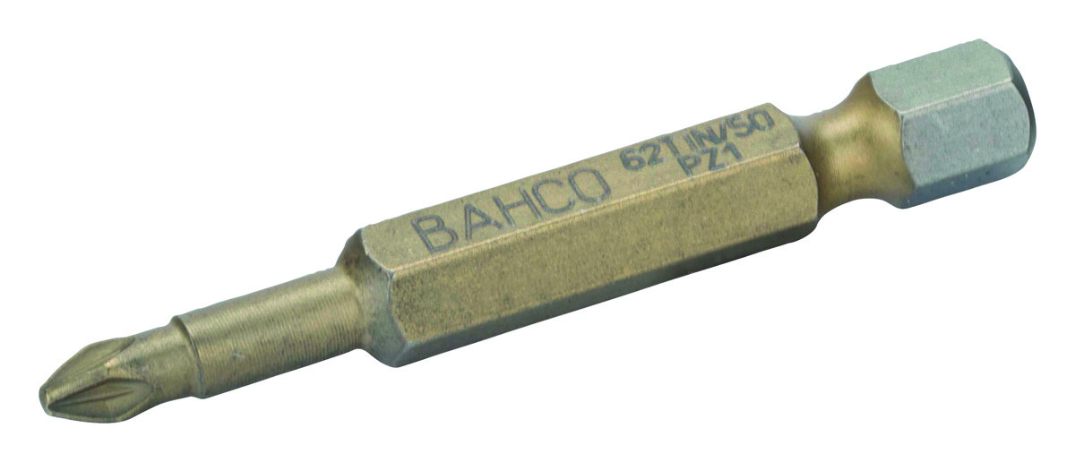 Pontas para aparafusadora de torção em estanho 1/4" para parafusos Pozidriv de PZ3 - 50 mm - 5 Pcs/Caixa de plástico Bahco 62TIN/50PZ3