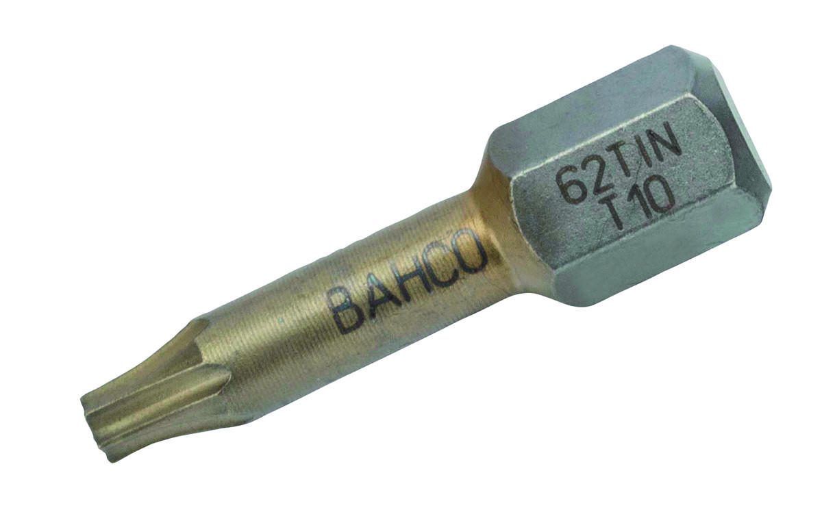 Pontas para aparafusadora de torção em estanho 1/4" para parafusos TORX® de T20 - 25 mm - 10 Pcs/Caixa de plástico Bahco 62TIN/T20