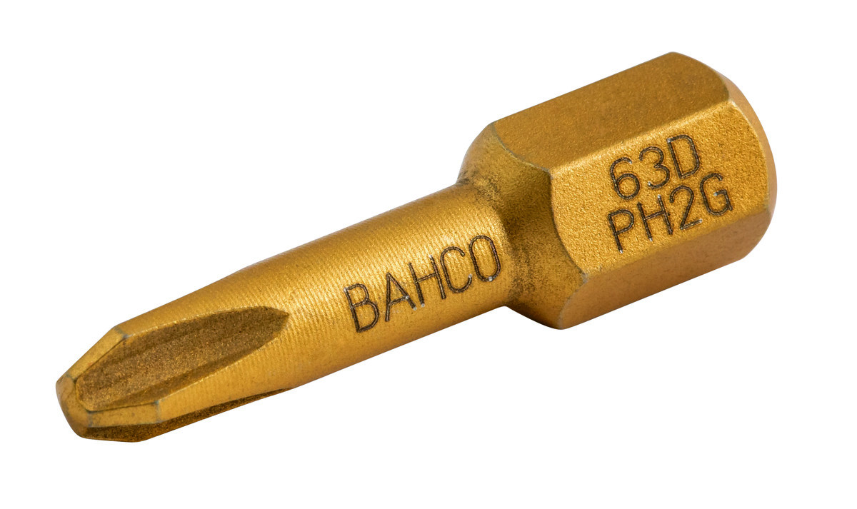 Pontas de aparafusadora de torção diamantadas 1/4" para parafusos Phillips para placas de gesso de Dry Wall - 25 mm - 5 Pcs/Caixa de plástico Bahco 63D/PH2G