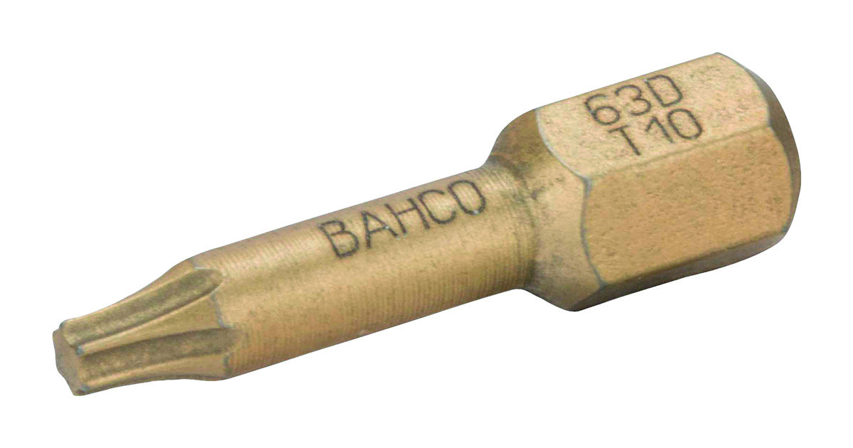 Pontas de aparafusadora de torção diamantadas 1/4" para parafusos TORX® de T25 - 25 mm - 5 Pcs/Caixa de plástico Bahco 63D/T25
