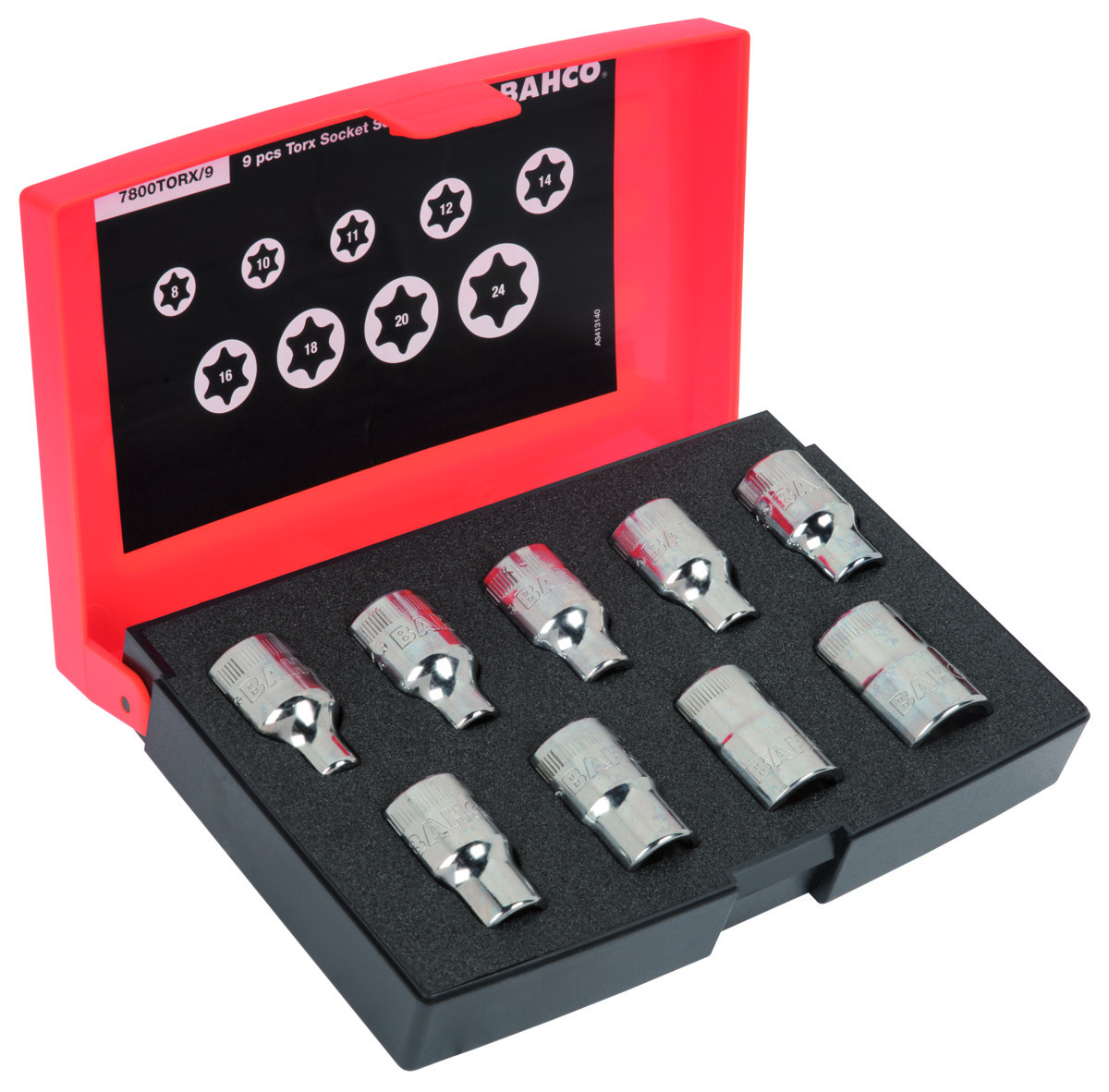 Conjunto de chaves de fendas quadradas de 1/2" para parafusos de cabeça TORX® - 9 Pcs Bahco 7800TORX/9