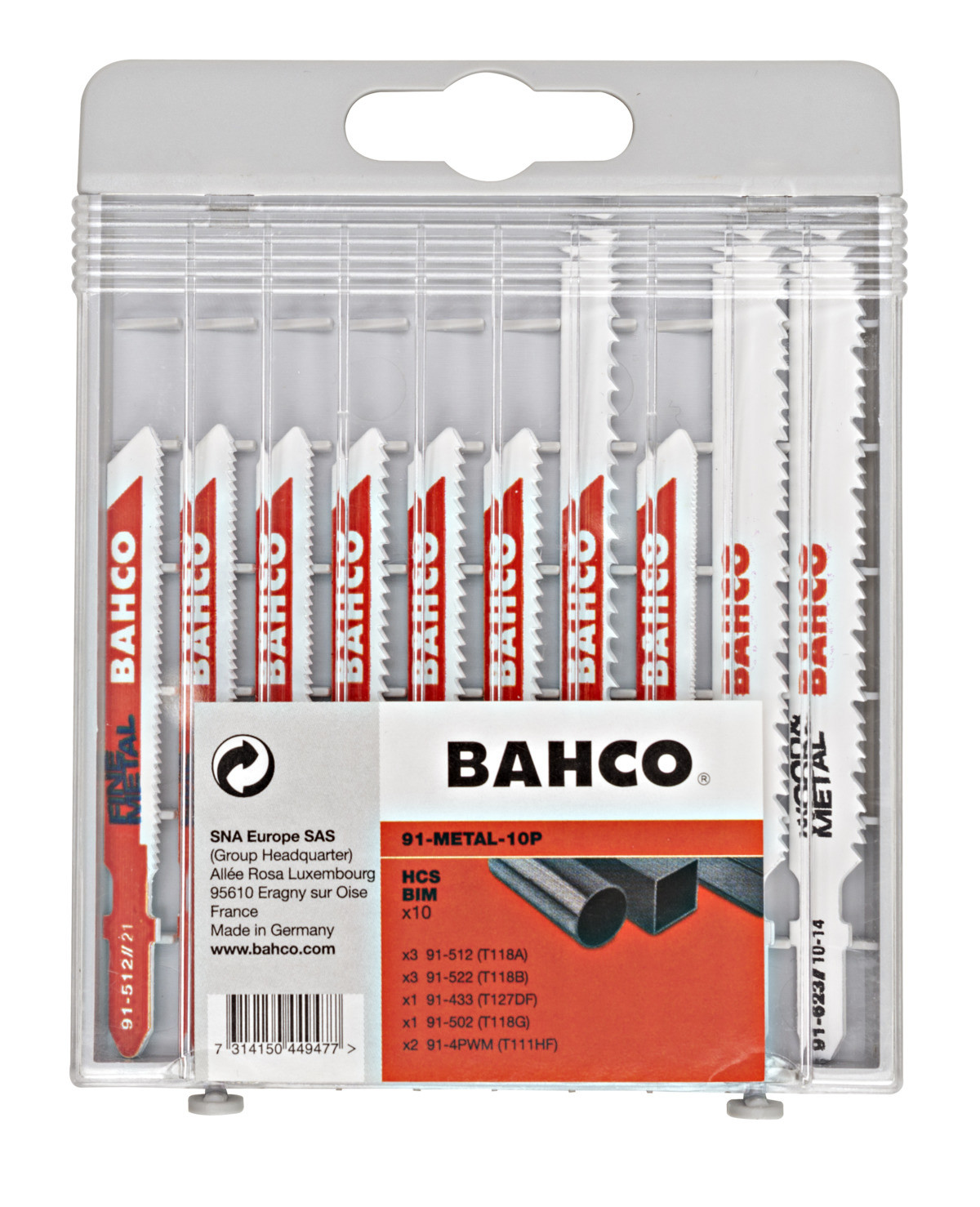 Conjunto de lâminas para serra tico-tico para metal, 10 peças Bahco 91-METAL-10P