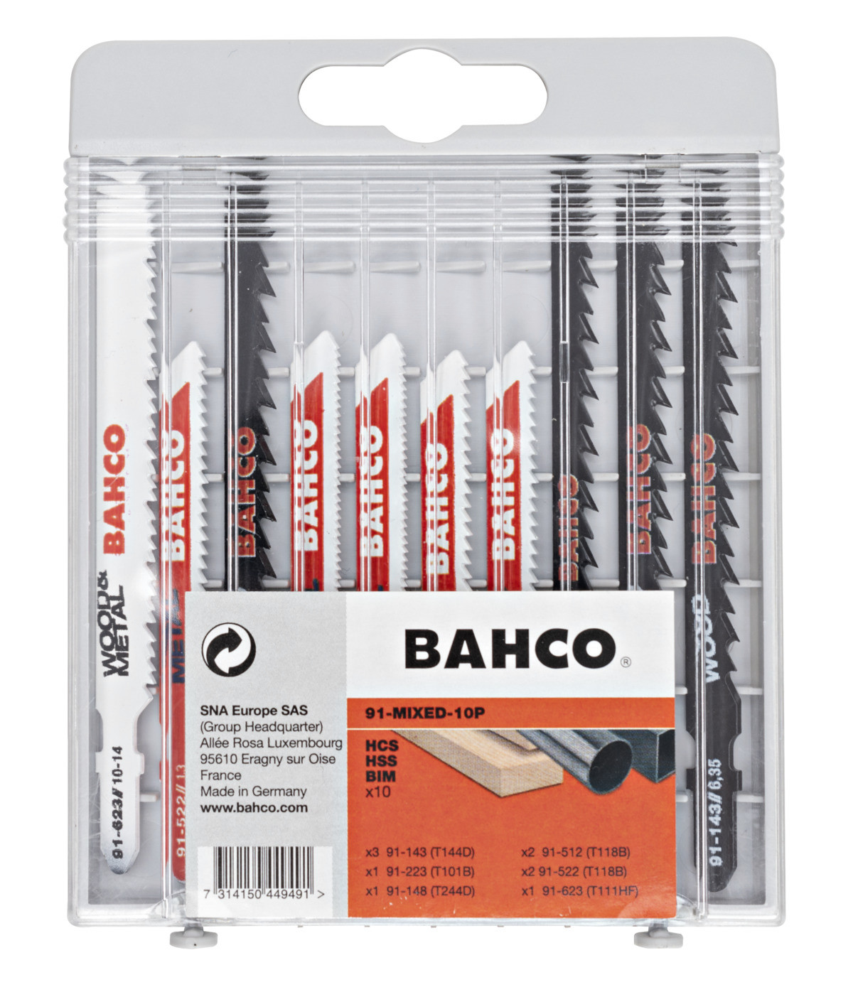 Conjunto de lâminas para serra tico-tico para madeira e metal, 10 peças Bahco 91-MIXED-10P